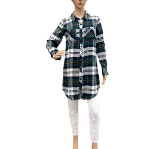 RAILS Green/Blue/White Soft Plaid Button Up Tunic Shirt Dress Western Grunge S